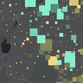 A map with pixelated dots