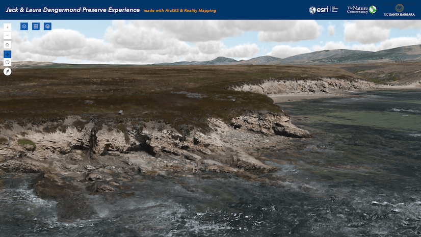 Imagery of the Jack and Laura Dangermond preserve with sweeping cliffs and water