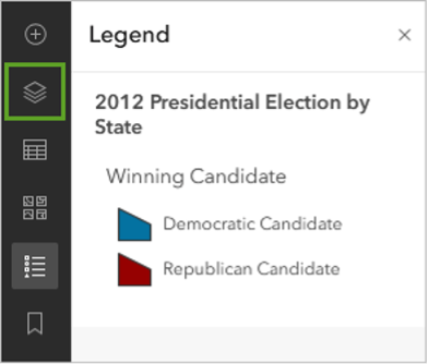 The legend option selected in Map Viewer with the title 2012 presidential election by state