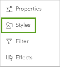 The styles option highlighted in a green box in the settings toolbar