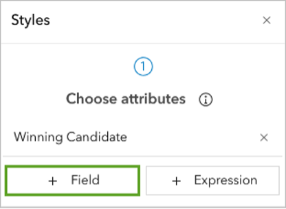 The styles window open in Map Viewer with the field+ button highlighted in a green box