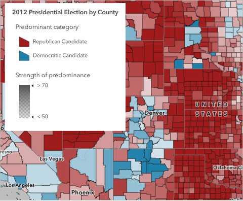A legend for a US election map with red and blue blocks