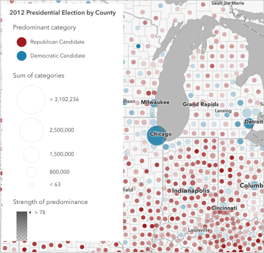 A 2012 presidential election by county legend next to a map