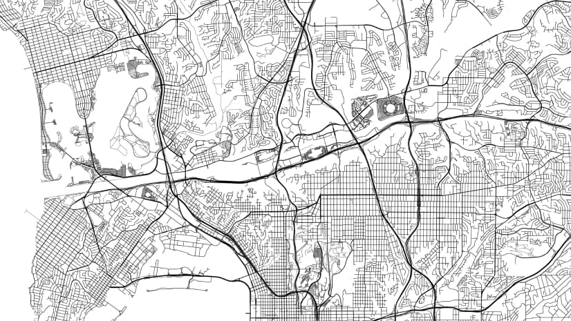 A black and white map represents truck routes
