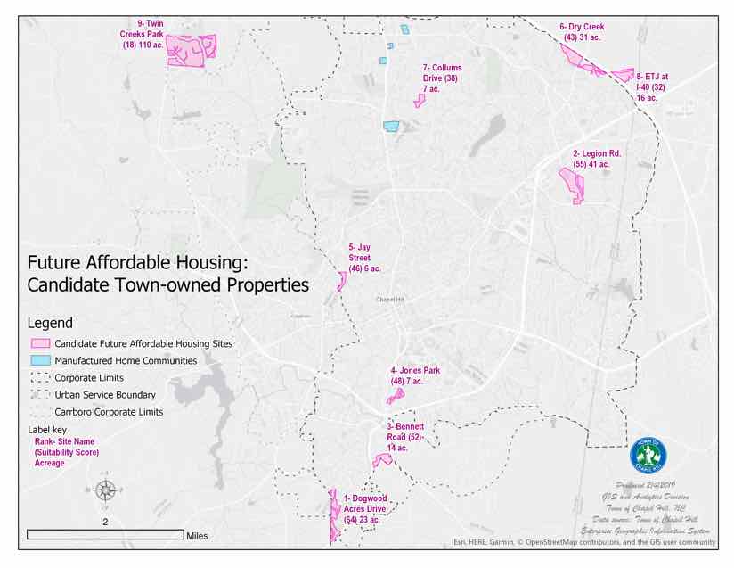 A map of candidate town-owned properties