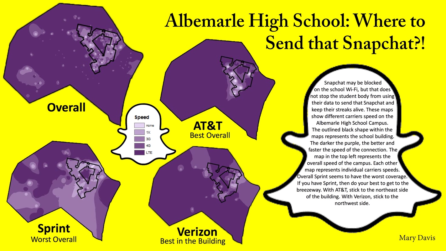 Mary Davis created a map to help students find the best cell signal on campus in order to send Snapchat messages