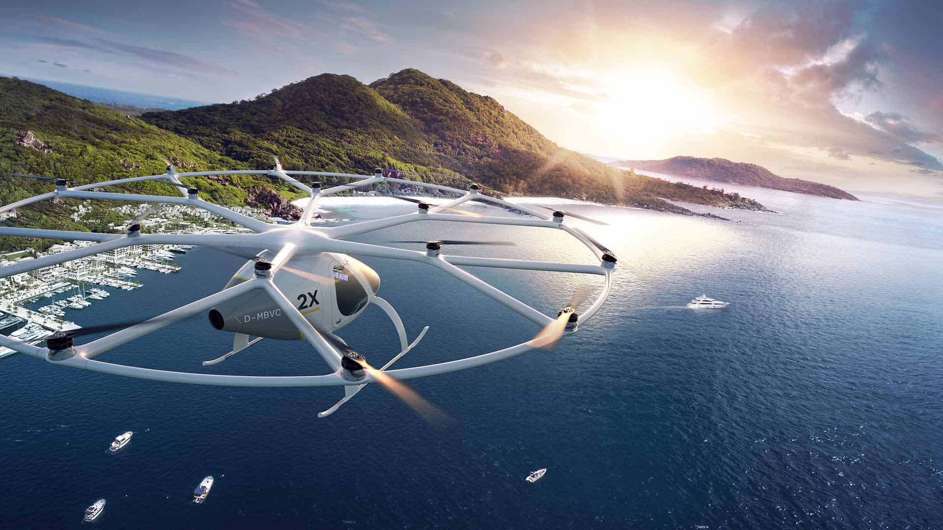 A rendering of a Volocopter flying taxi