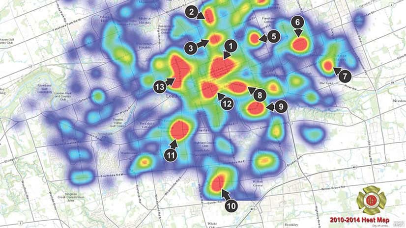 The London Fire Department used location analytics and hot spots to reduce risk