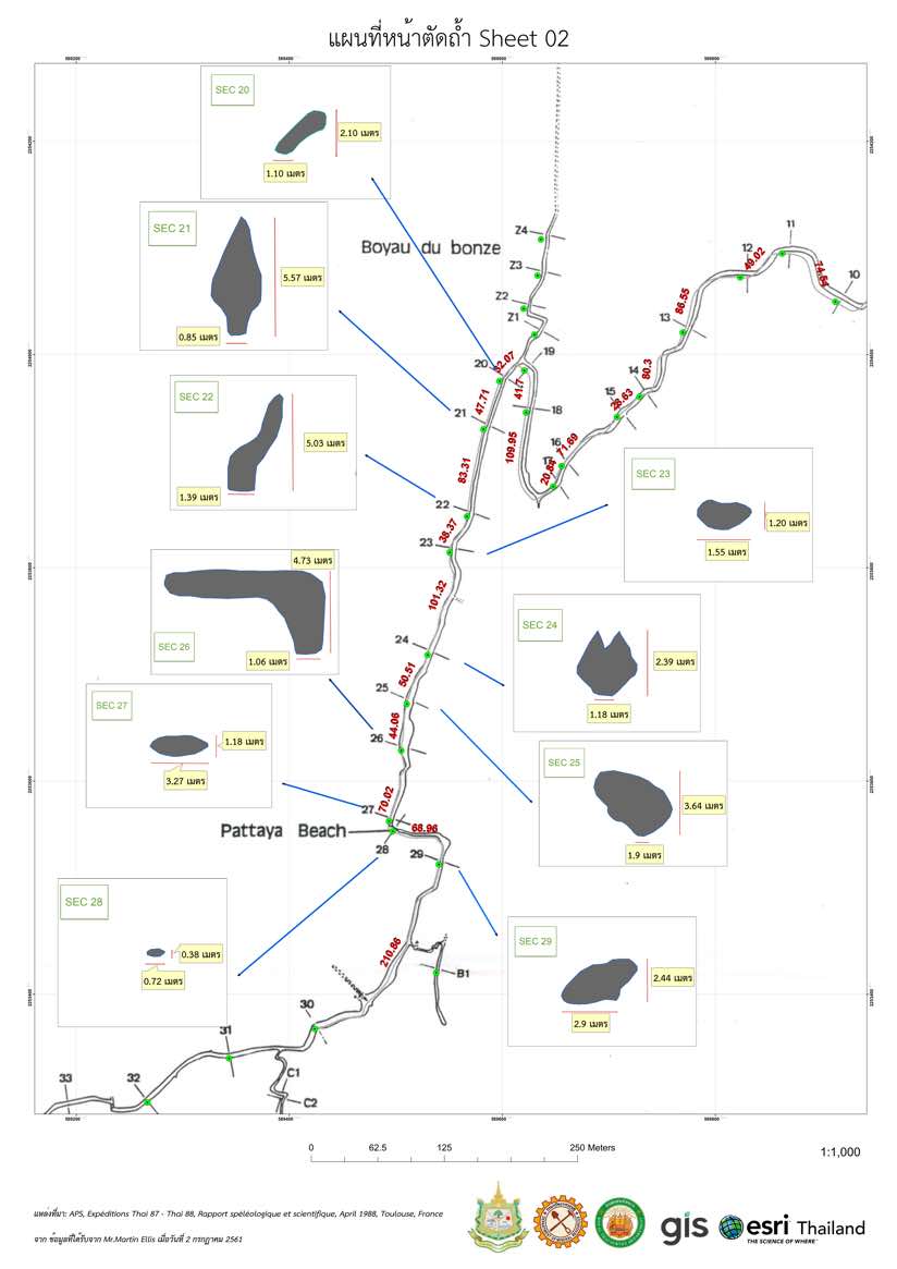 Tham Luang Map with cross sections