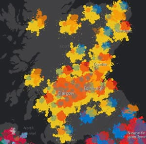 A messy political situation is shown as paint splattered modern art. Map by Ken Field.