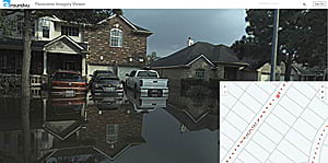 The Panoramic Imagery Viewer lets users click on an orange dot in the map to bring up the view of the flooding in that location.