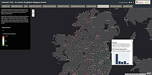Commute times for residents in Irish towns and cities were mapped, too.