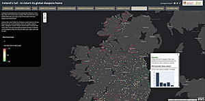 Commute times for residents in Irish towns and cities were mapped, too. Commute times for residents in Irish towns and cities were mapped, too.