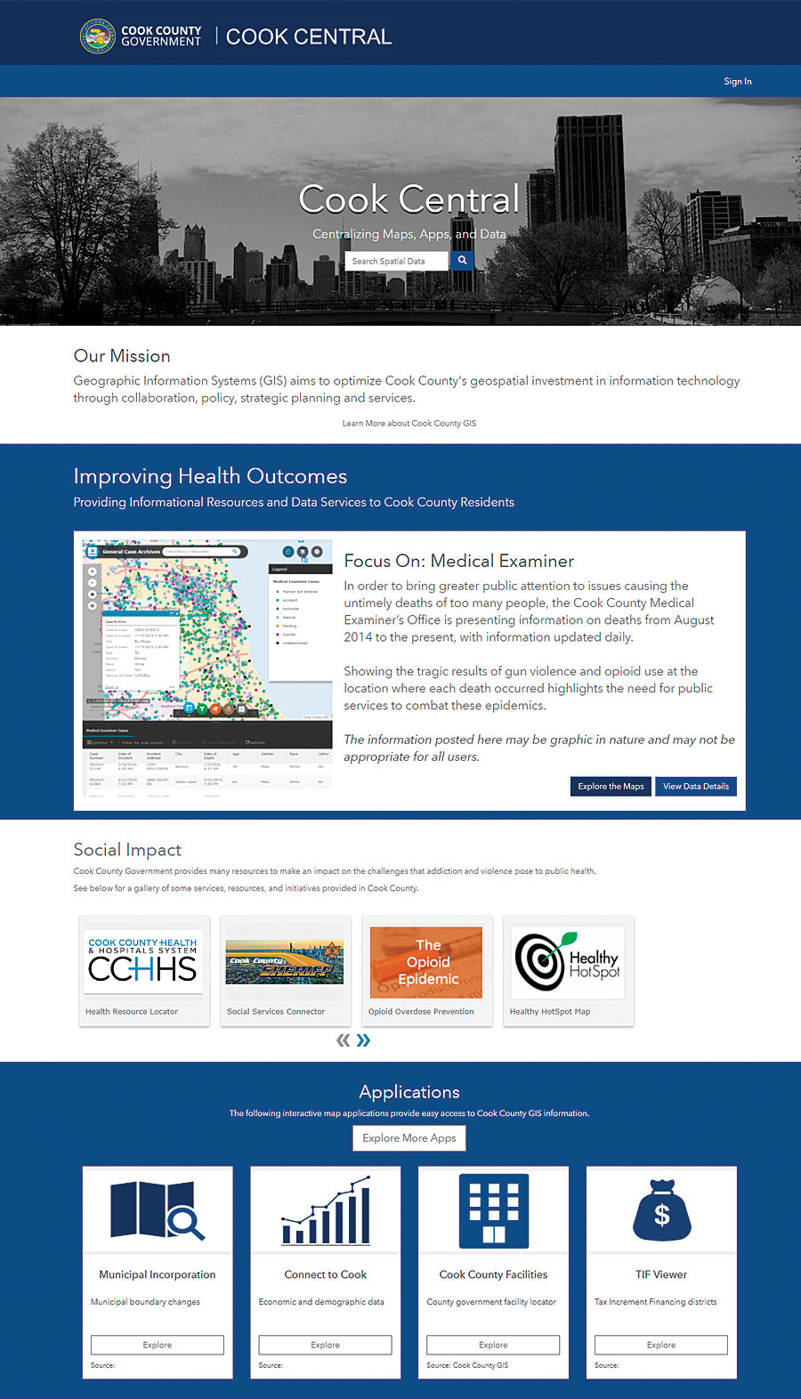 Cook Central serves as a public landing page for all the county’s open spatial data and interactive mapping apps and makes it easier for partner agencies and local governments to access data.