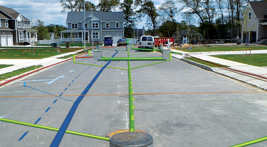 Meemim color-coded the utility’s features, making electric utilities red; water utilities blue; sewer and drain lines green; and gas, oil, steam, and petroleum materials yellow. Meemim color-coded the utility’s features, making electric utilities red; water utilities blue; sewer and drain lines green; and gas, oil, steam, and petroleum materials yellow.