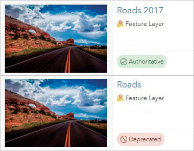 Two new content status settings, Authoritative and Deprecated, help ArcGIS Online users discover quality content.
