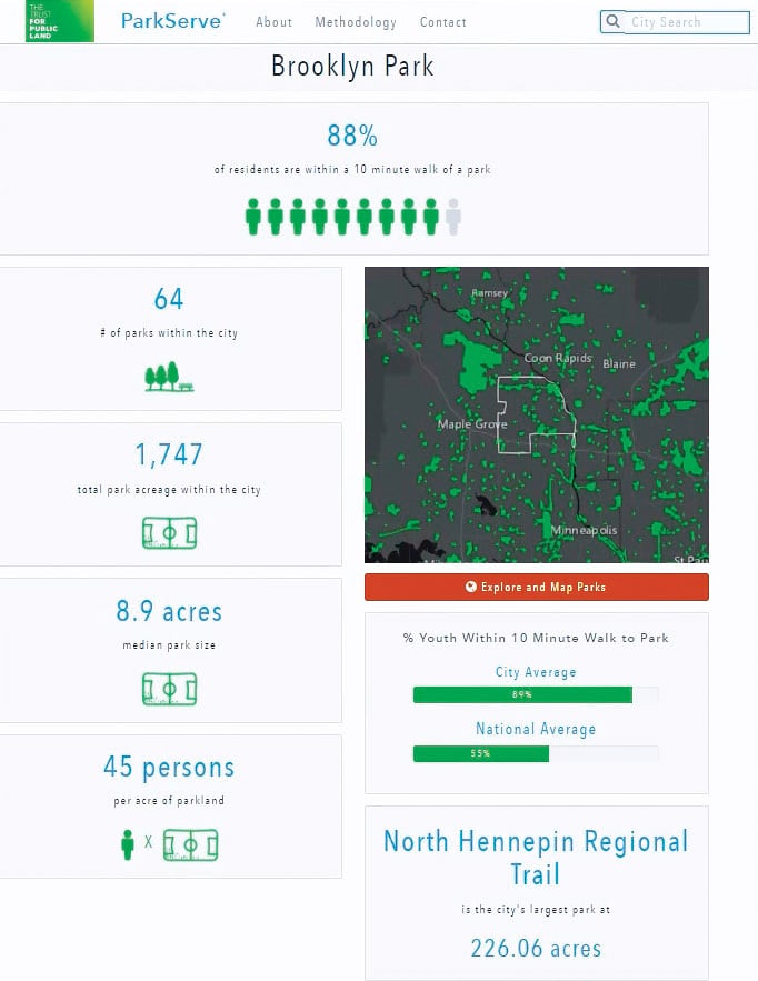 Statistics for the city of Brooklyn Park, Minnesota, were generated by a Python script that used the ArcPy site package.