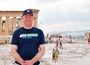 Sean Fitzpatrick wore his Esri T-shirt Acropolis in Athens, Greece