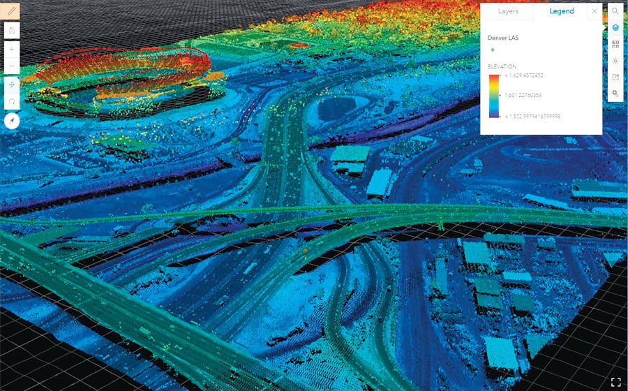 LAS is a community-developed specification for point cloud file formats. (Data courtesy of Merrick & Company, © 2011.)