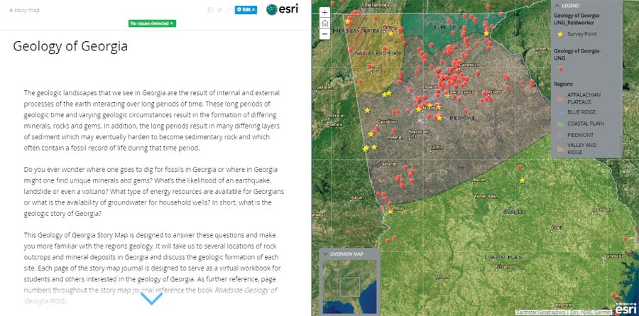 The Geology of Georgia field guide supports dynamic content and provides users with experiences that require no additional learning curve. The Geology of Georgia field guide supports dynamic content and provides users with experiences that require no additional learning curve.