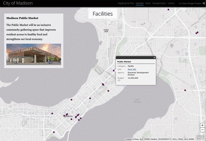 The City of Madison’s story map is a geospatial depiction of its capital budget, which covers infrastructure and community projects and lays out construction plans for the next six years.