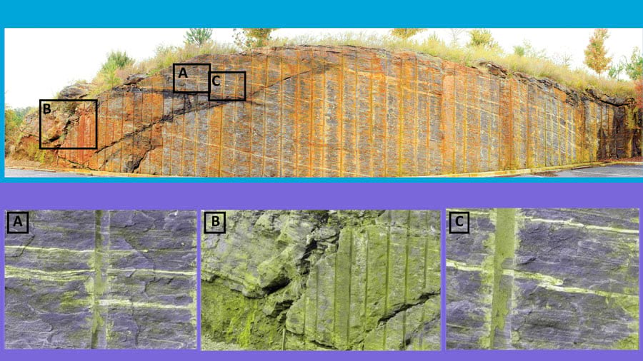 Gigapan photography of this rock outcrop in Duluth, Georgia, allows users to see all its faults, folds, and veins. Gigapan photography of this rock outcrop in Duluth, Georgia, allows users to see all its faults, folds, and veins.