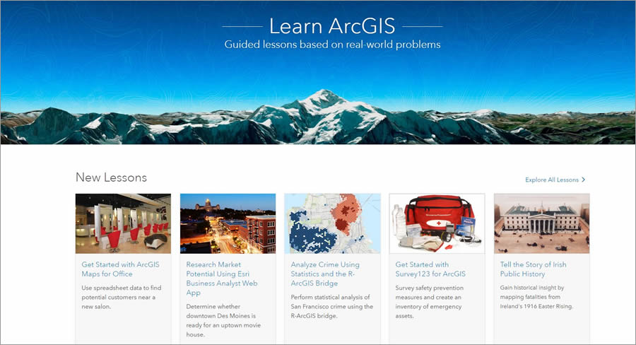 The Learn ArcGIS website currently hosts 48 lessons.