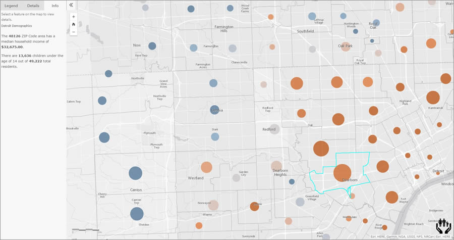 This map was created for a lesson on how to identify areas in Detroit, Michigan where poverty relief programs could be offered.