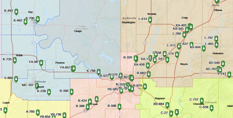 The green icons on the map shows the positions of OHP troopers. Application designed by Christopher L Rogers, Oklahoma Department of Public Safety. The green icons on the map shows the positions of OHP troopers. Application designed by Christopher L Rogers, Oklahoma Department of Public Safety.