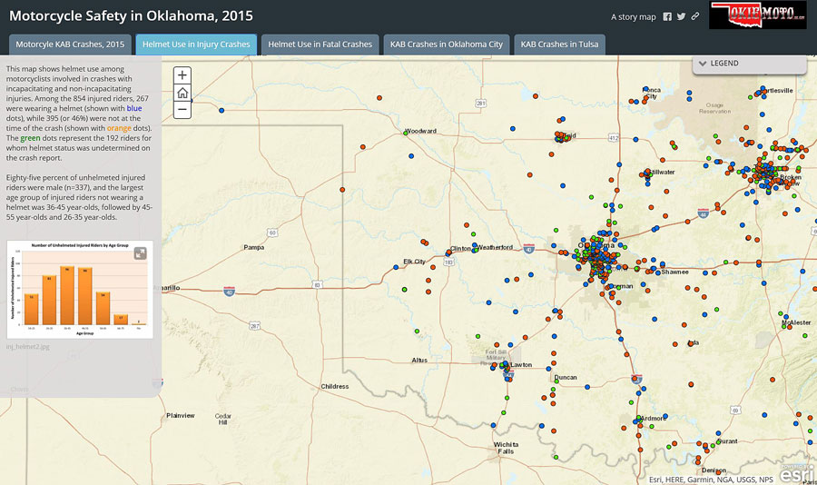OHP also uses Esri Story Maps apps to tell stories about important issues such as motorcycle safety. Story map created by Amy Graham, Oklahoma Highway Safety Office. OHP also uses Esri Story Maps apps to tell stories about important issues such as motorcycle safety. Story map created by Amy Graham, Oklahoma Highway Safety Office.