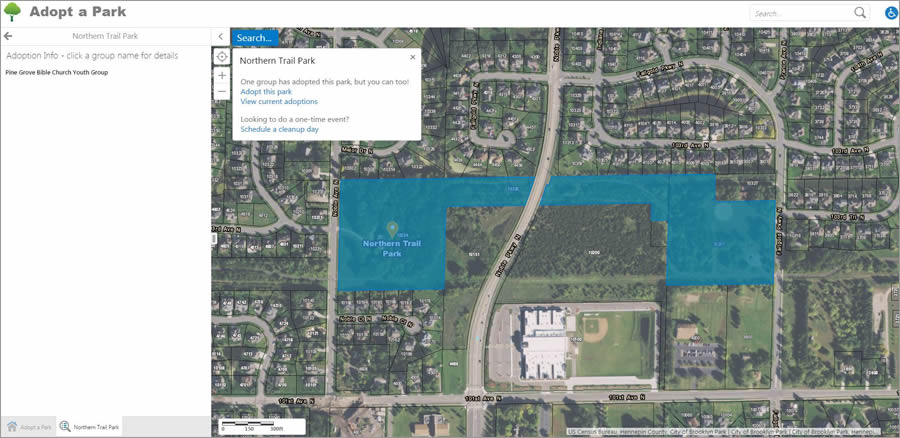 The app shows that Northern Trail Park has been adopted. The app shows that Northern Trail Park has been adopted.