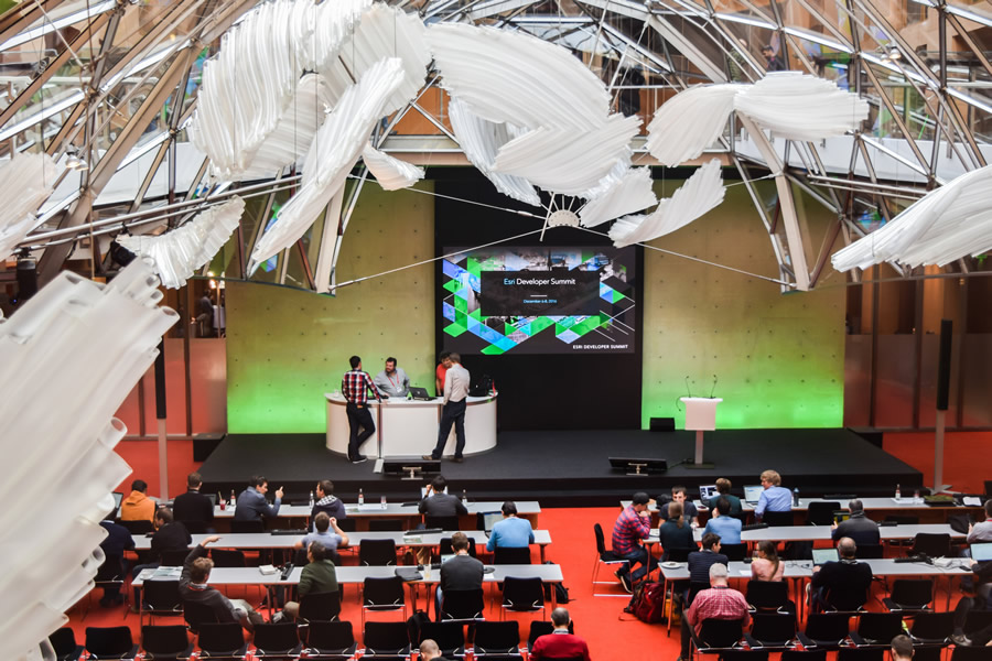 Signing up for the ArcGIS Developer Program's Enterprise plan covers attendance to one DevSummit event, such as this gathering in Berlin, Germany.