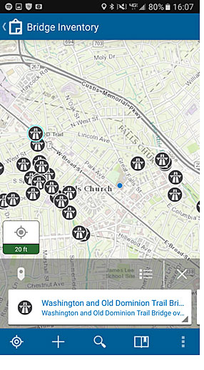 City staff gather and update bridge data using a mobile app. City staff gather and update bridge data using a mobile app.