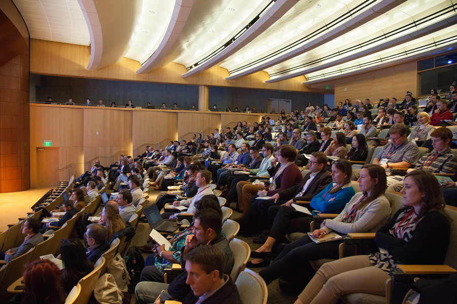 More than 220 people gathered at the Esri auditorium to listen to geodesign presentations.