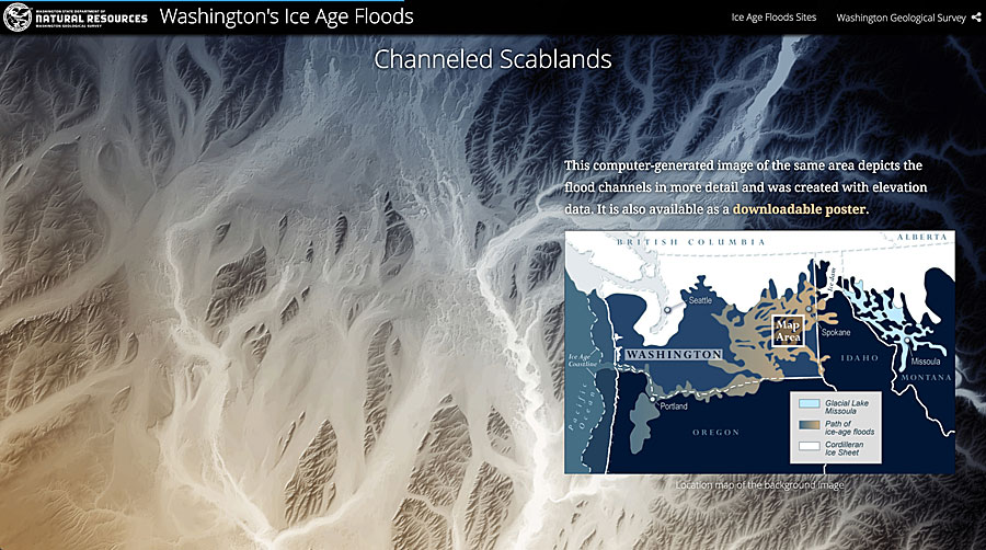 Daniel Coe delved into an interesting topic for his story map: flooding during the ice age that carved out unique features in the State of Washington. Daniel Coe delved into an interesting topic for his story map: flooding during the ice age that carved out unique features in the State of Washington.