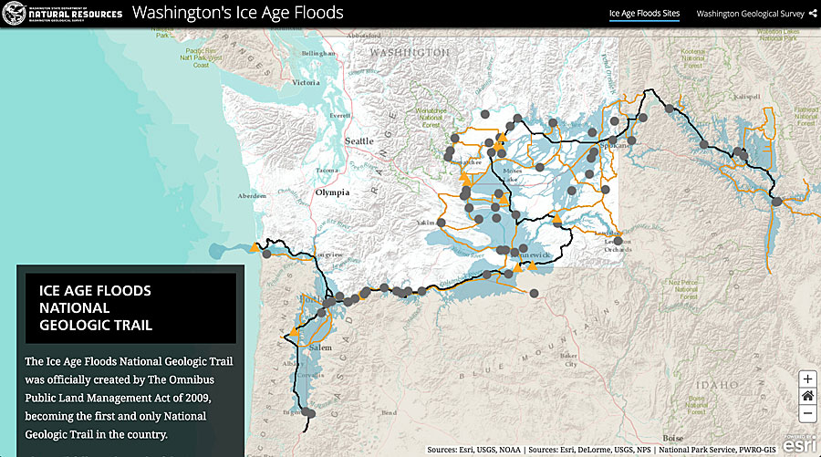 The Ice Age Floods National Geologic Trail celebrates the natural history of the landscape created by the flooding that occurred more than 12,000 years ago. The Ice Age Floods National Geologic Trail celebrates the natural history of the landscape created by the flooding that occurred more than 12,000 years ago.