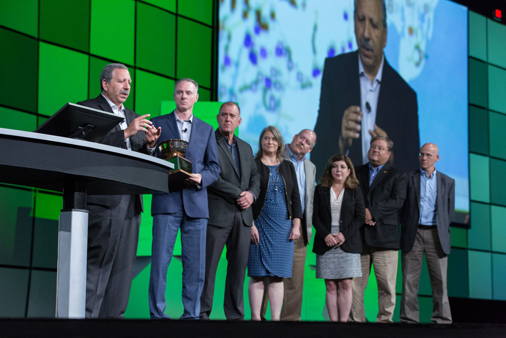 Representatives from UPS accept the President’s Award for work on the ORION system.