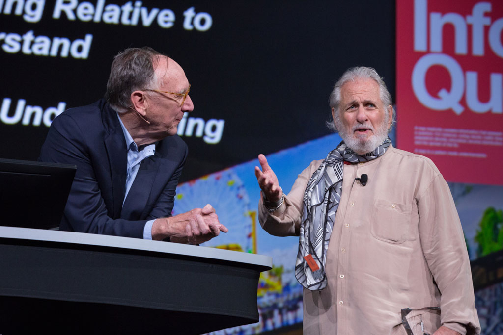 Dangermond listens to Richard Saul Wurman talk about his love of maps. Dangermond listens to Richard Saul Wurman talk about his love of maps.