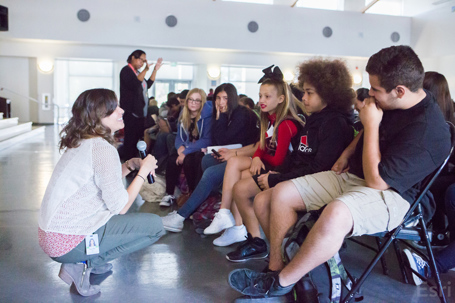 Bell chats with the students about maps.