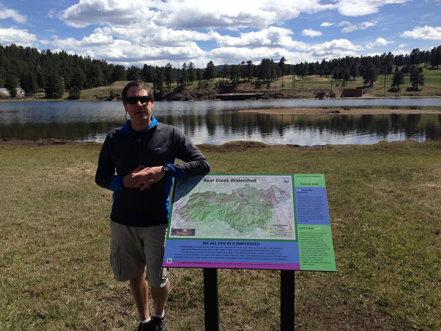 Matthews created this map of the Bear Creek Watershed boundary for the Evergreen Metropolitan District, which provides water and wastewater treatment services to his hometown of Evergreen. Matthews created this map of the Bear Creek Watershed boundary for the Evergreen Metropolitan District, which provides water and wastewater treatment services to his hometown of Evergreen.
