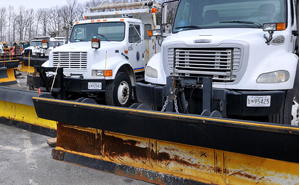 Plows in Prince George's County wait to be dispatched. Plows in Prince George's County wait to be dispatched.