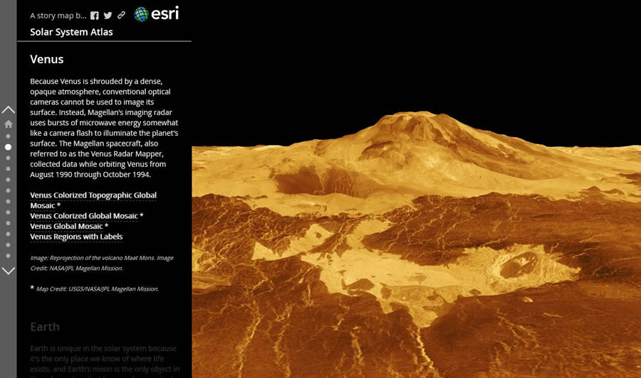 The Solar System Atlas contains several maps of Venus derived from imaging radar on the Magellan probe. The Solar System Atlas contains several maps of Venus derived from imaging radar on the Magellan probe.