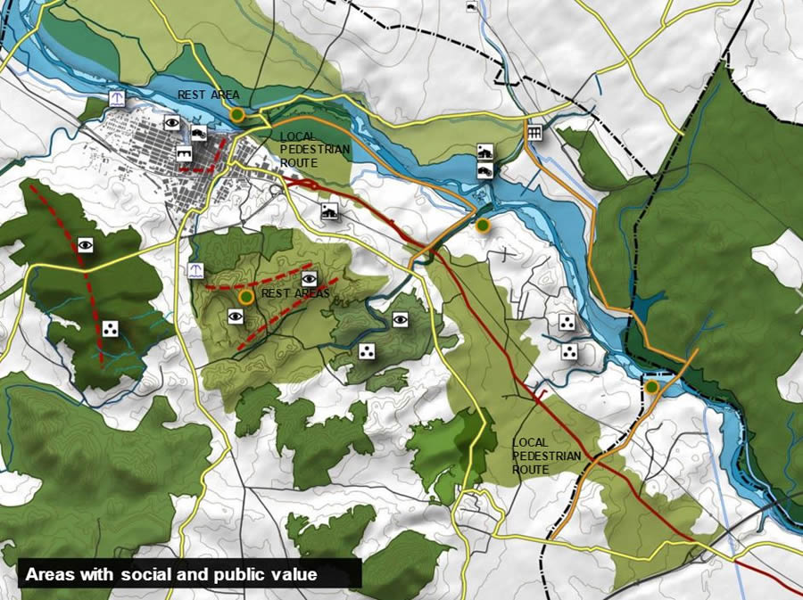 Green infrastructure is highlighted in a municipal plan. Green infrastructure is highlighted in a municipal plan.