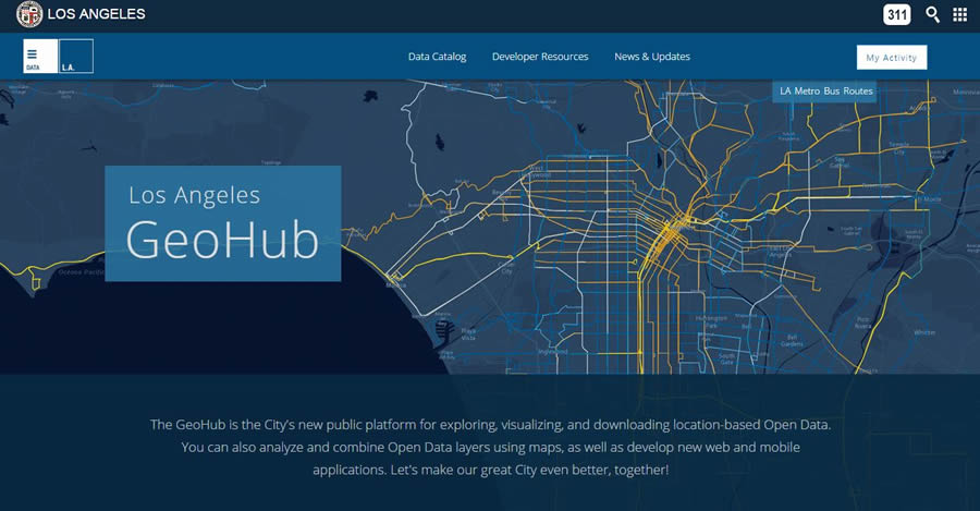 City employees, nonprofit organizations, app developers, and the public can go to the new Los Angeles GeoHub, find data, and map it. City employees, nonprofit organizations, app developers, and the public can go to the new Los Angeles GeoHub, find data, and map it.