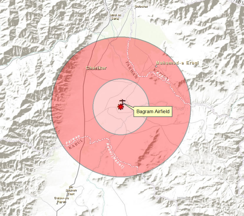 By changing the basemap from imagery to topographic, analysts can see the roads that insurgents might have used to get within range of the airfield to fire their rockets. By changing the basemap from imagery to topographic, analysts can see the roads that insurgents might have used to get within range of the airfield to fire their rockets.