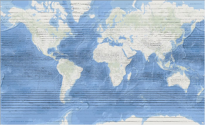 Figure 1. This map shows wind moving across the earth's surface. It was created using a vector flow mapping technique.