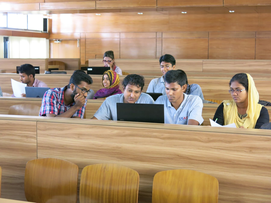 Khulna University students digitize field notes onto the map. Photo/Chad Blevins