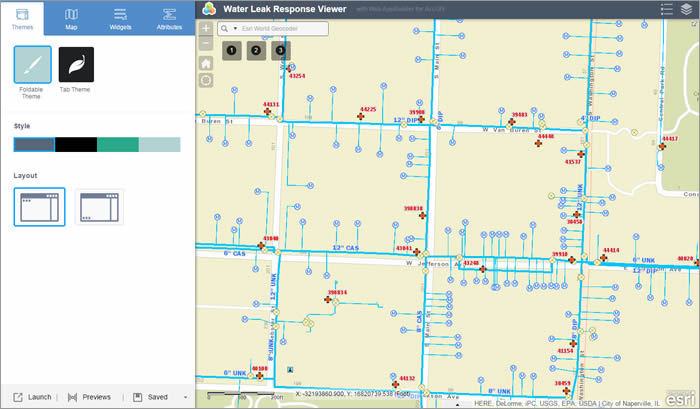 Figure 2: Web AppBuilder for ArcGIS provides a dynamic interface. As changes are made on the left panels, they will appear in the right panel of the preview window.