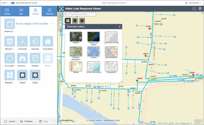 Figure 6: Preview the Basemap widget in Web AppBuilder for ArcGIS.