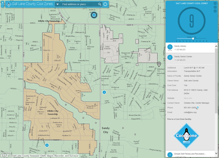 Users can easily view detailed information about a particular Cool Zone location, such as the name and address of the facility and the time lunch is served.